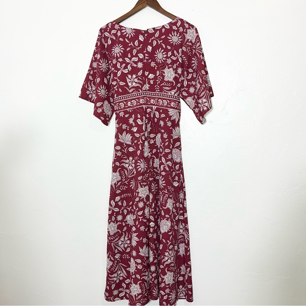 eShakti Wayward Fancies Burgundy Crepe Dress V-Neck Boho Dolman Sleeve Sz 8 - Picture 8 of 11